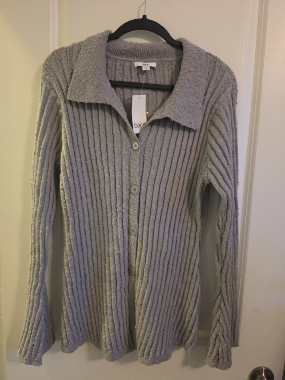 Bar III Light Gray Ribbed Button-Up Cardigan